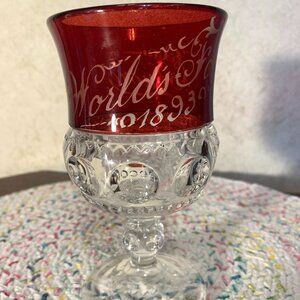Antique 1893 World's Fair Footed Ruby Thumbprint Glass "Elnore"